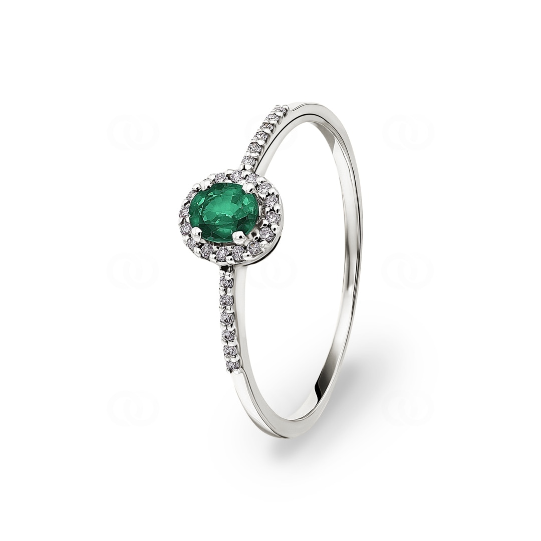 Damenring 750/18 K Weissgold mit Smaragd oval & Diamanten 0.08 ct H/si