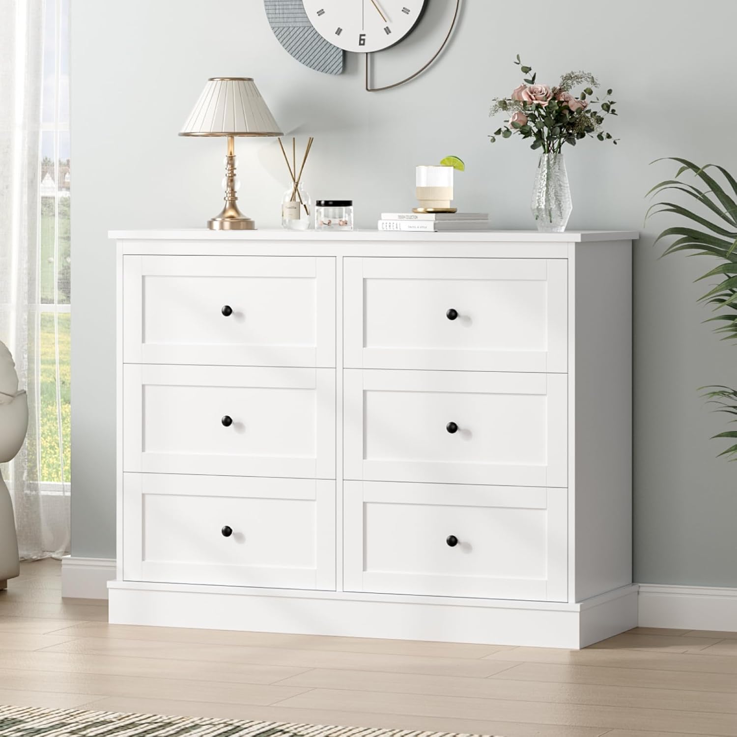 FOREHILL Kommode weiß mit 6 schubladen Kommode für Schlafzimmer, Wohnzimmer, Arbeitszimmer Flur, Sideboard Komodenschrank aus Holz Eckkommode Schubladenschrank weiß 108 x 87 x 40 cm