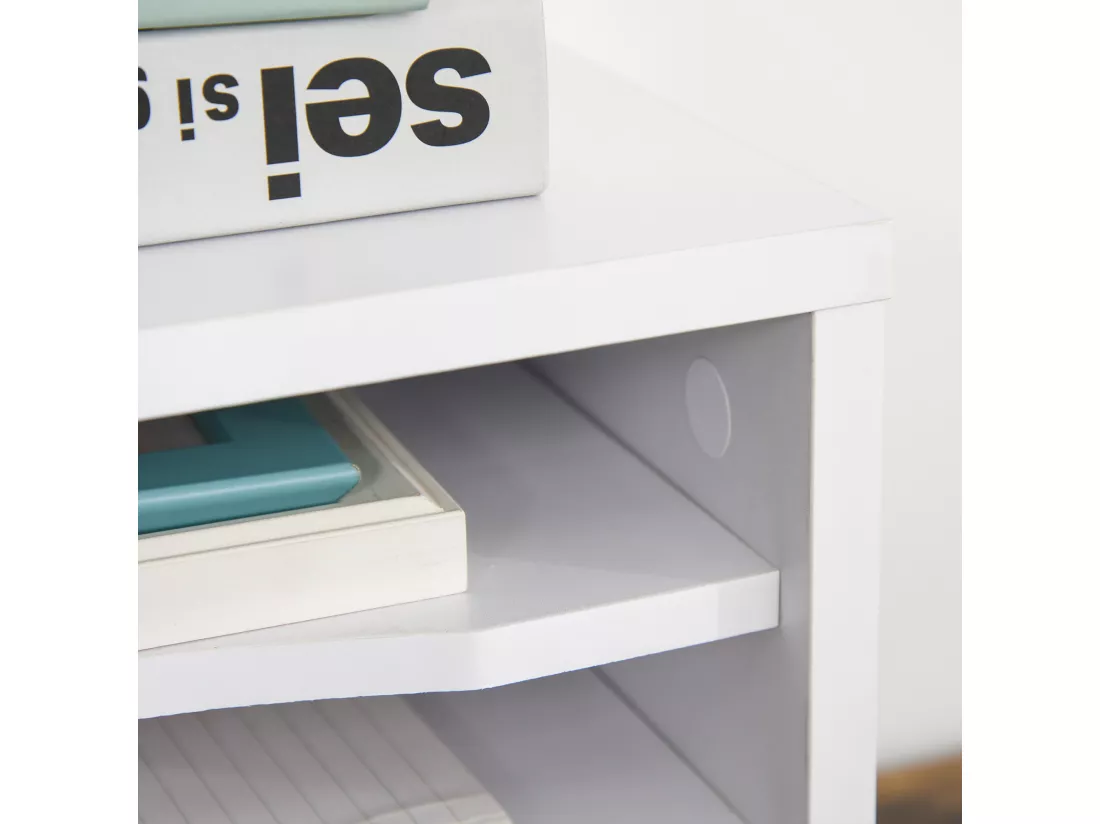 Lot de 2 organiseurs bureau bois blanc avec 4 couches fournitures support d'imprimante dim. 35,5L x 25l x 28,6H cm
