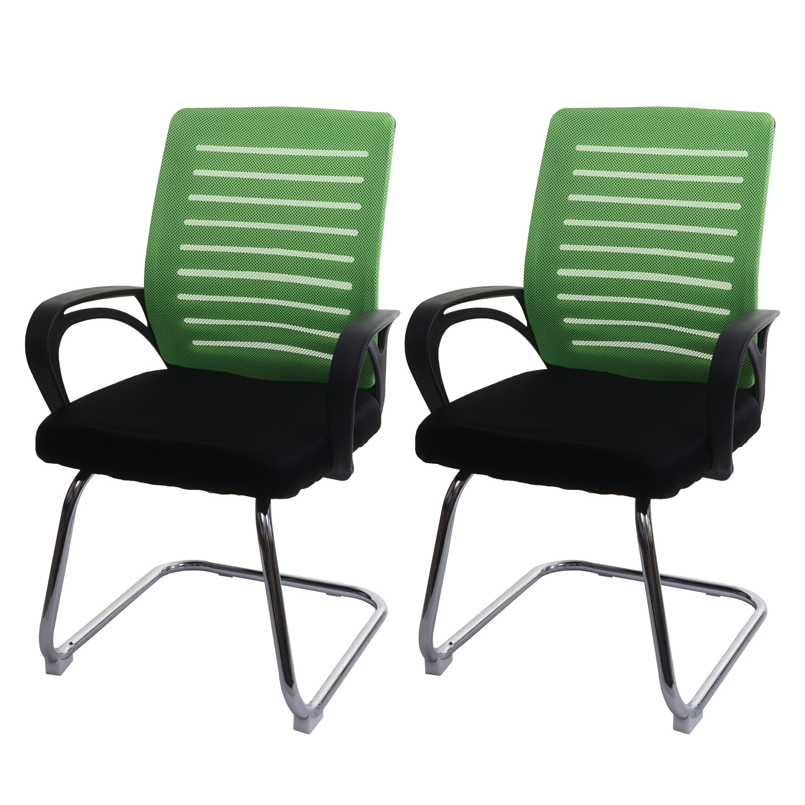 2er-Set Konferenzstuhl MCW-K51, Besucherstuhl Freischwinger, 150kg belastbar Stoff/Textil ~ grün