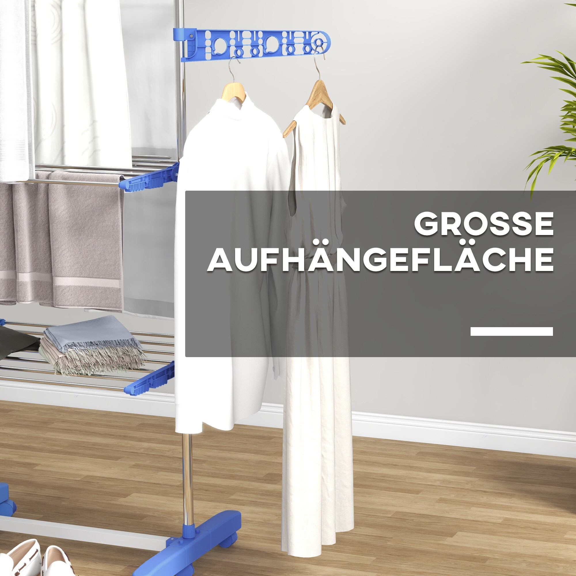 HOMCOM Wäscheständer mit Kleiderhaken grau 142L x 55B x 152H cm