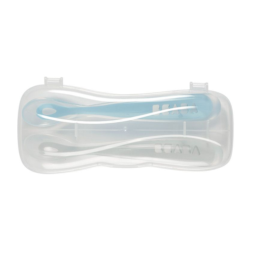 Set de 2 cuillères 1er âge en silicone - Windy Blue - Ecru