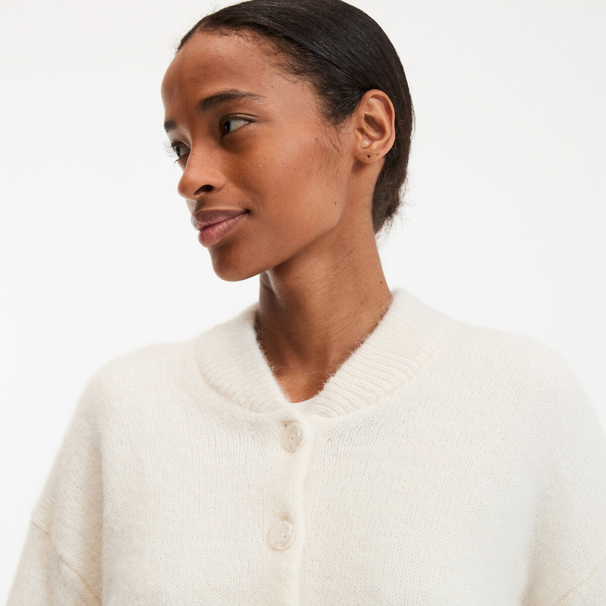 LA REDOUTE COLLECTIONS<br>Cardigã com gola alta, tricô grosso de alpaca mista