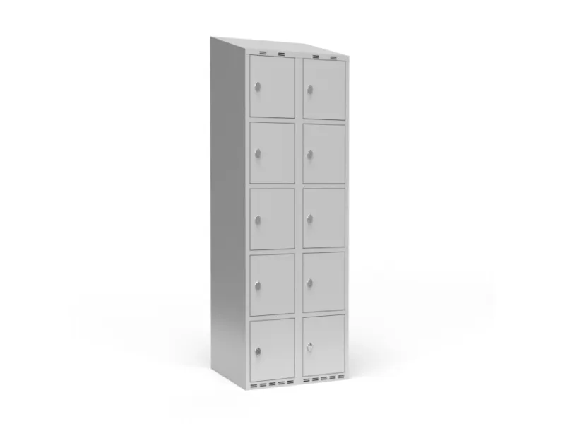 Garderobeskab 2x300 mm Lige tag 5-delt søjle Blå dør Cylinderlås