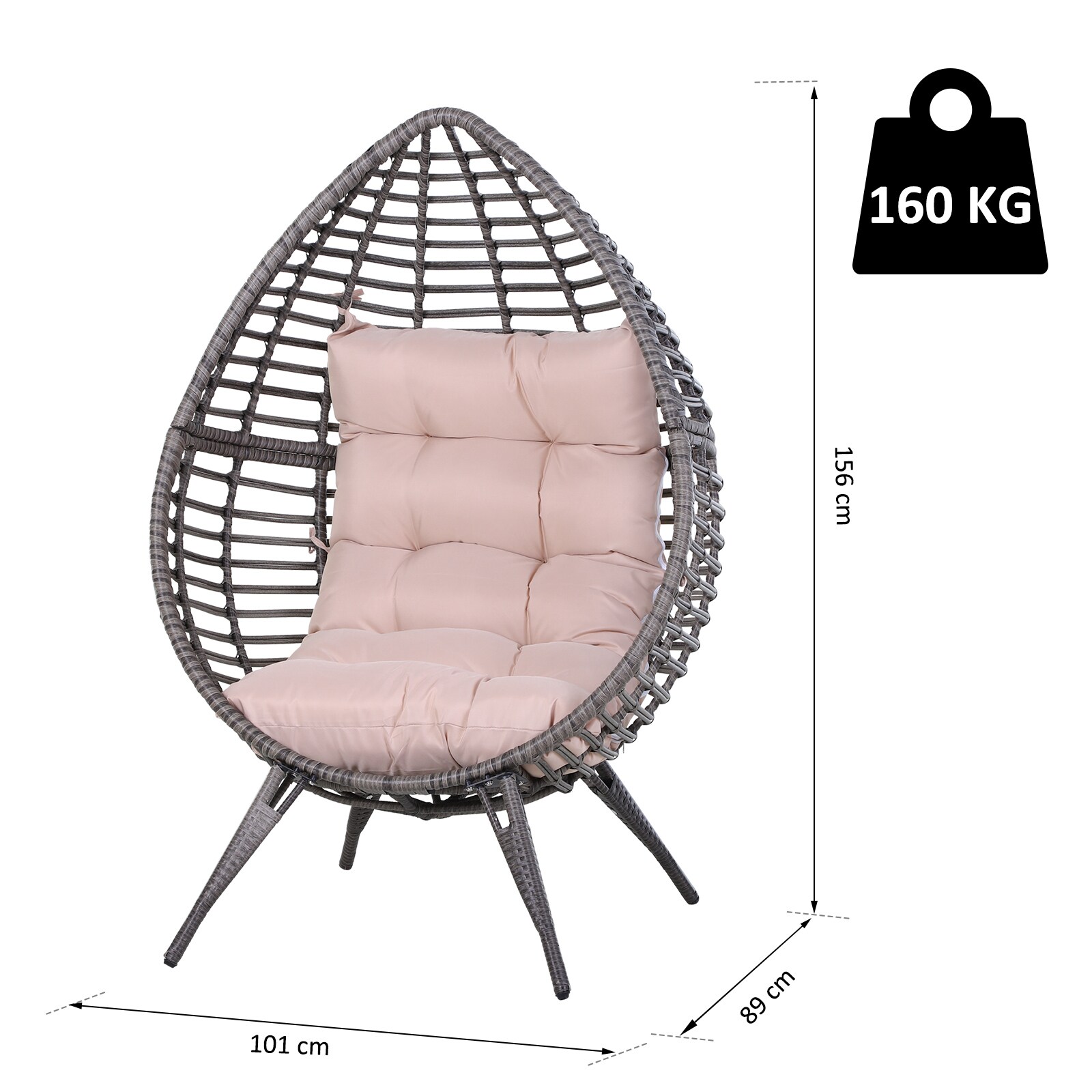 Outsunny Gartensessel in Tropfen Design 101L x 89B x 156H cm