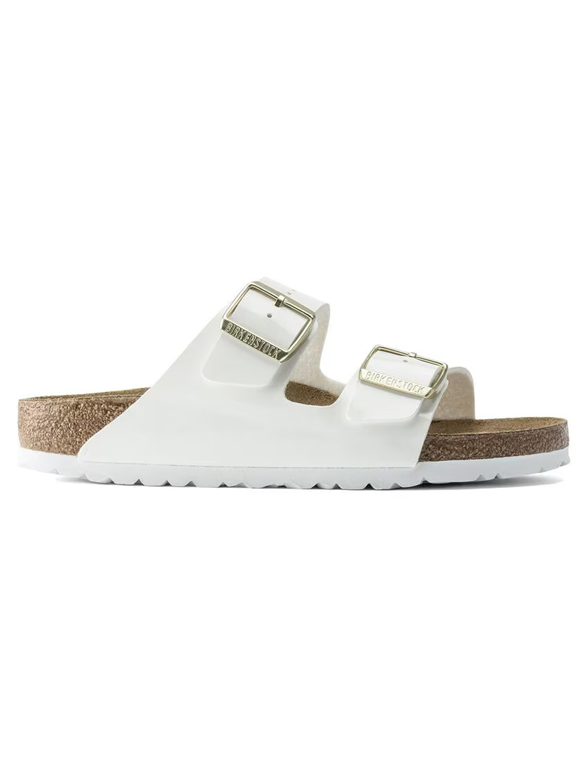 Arizona Birko-Flor Patent White Narrow Sandals