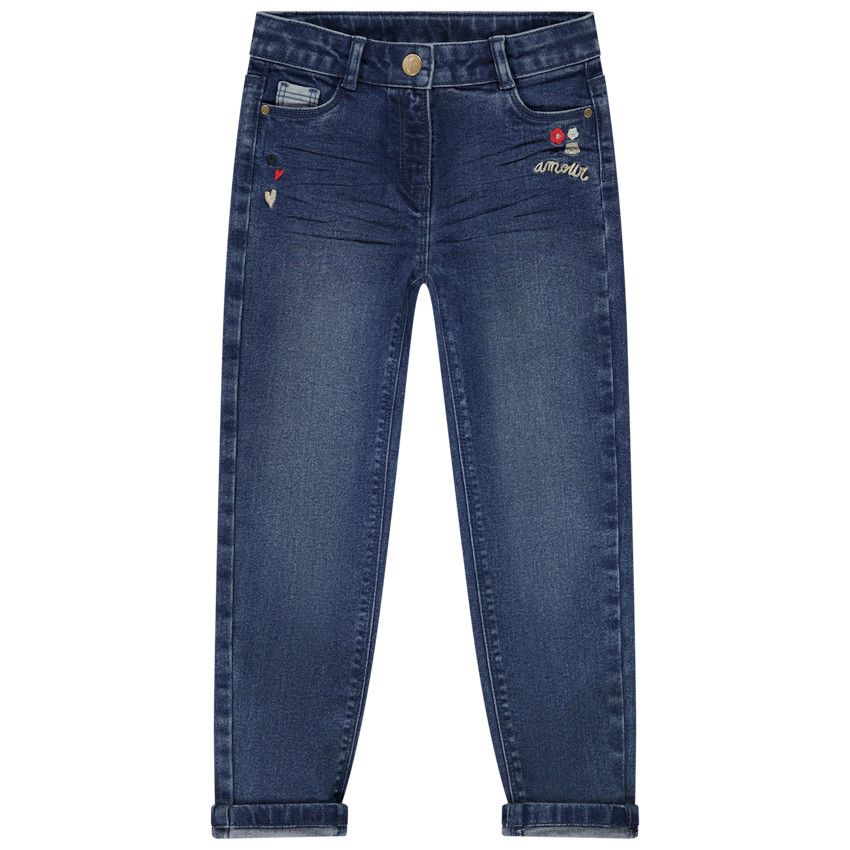 Jean slim avec broderies fantaisie pour fille - Bleu
