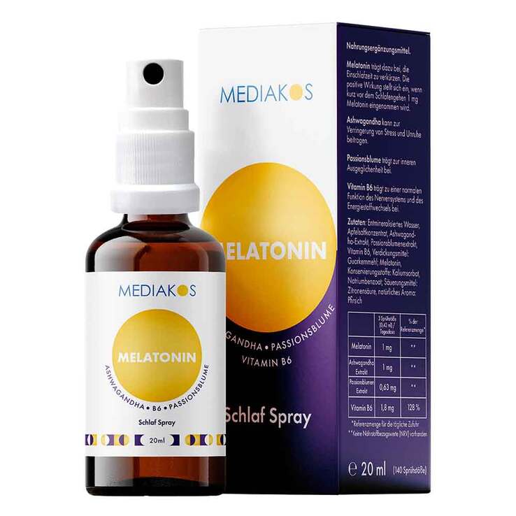 Melatonin Ashwagandha Mediakos Schlaf Spray vegan, 20 ml