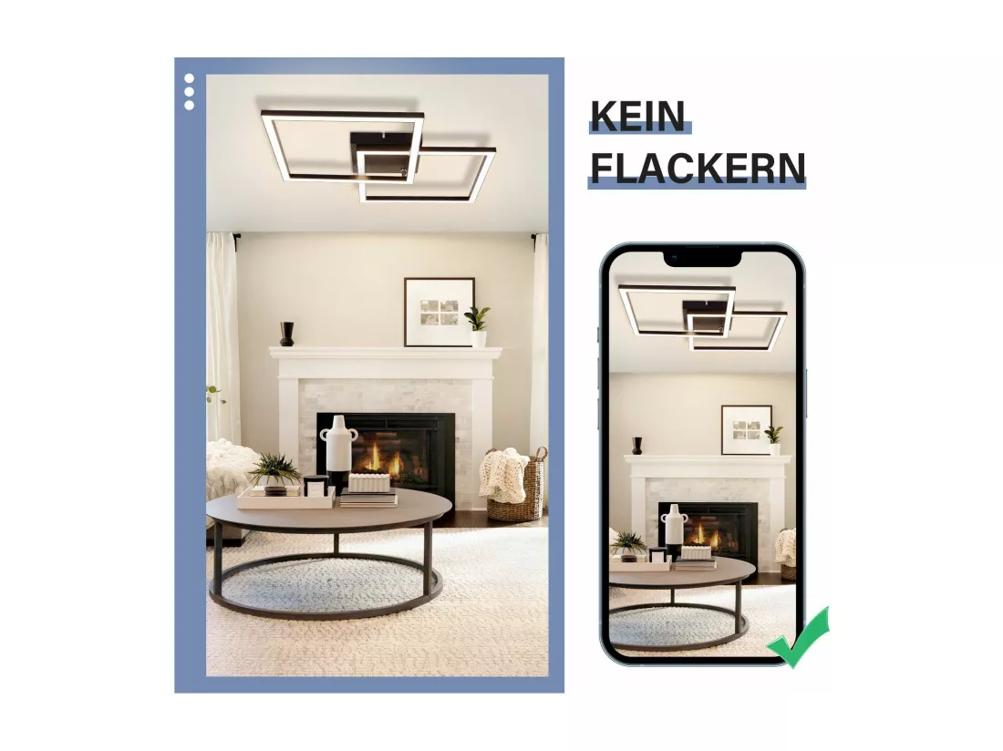 NETTLIFE plafonnier salon led blanc chaud noir 3000k design moderne angulaire 24w