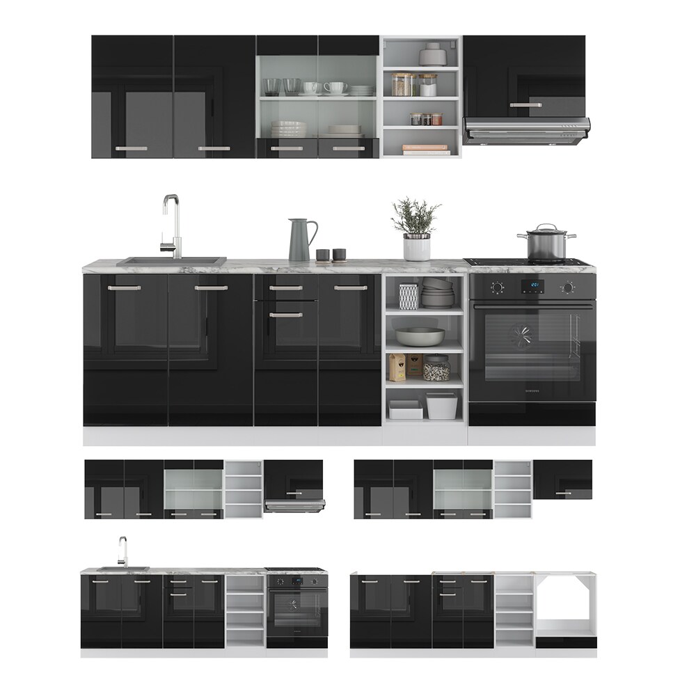 Vicco Küchenzeile R-Line Solid Weiß Schwarz 240 cm modern Küchenschränke Küchenmöbel