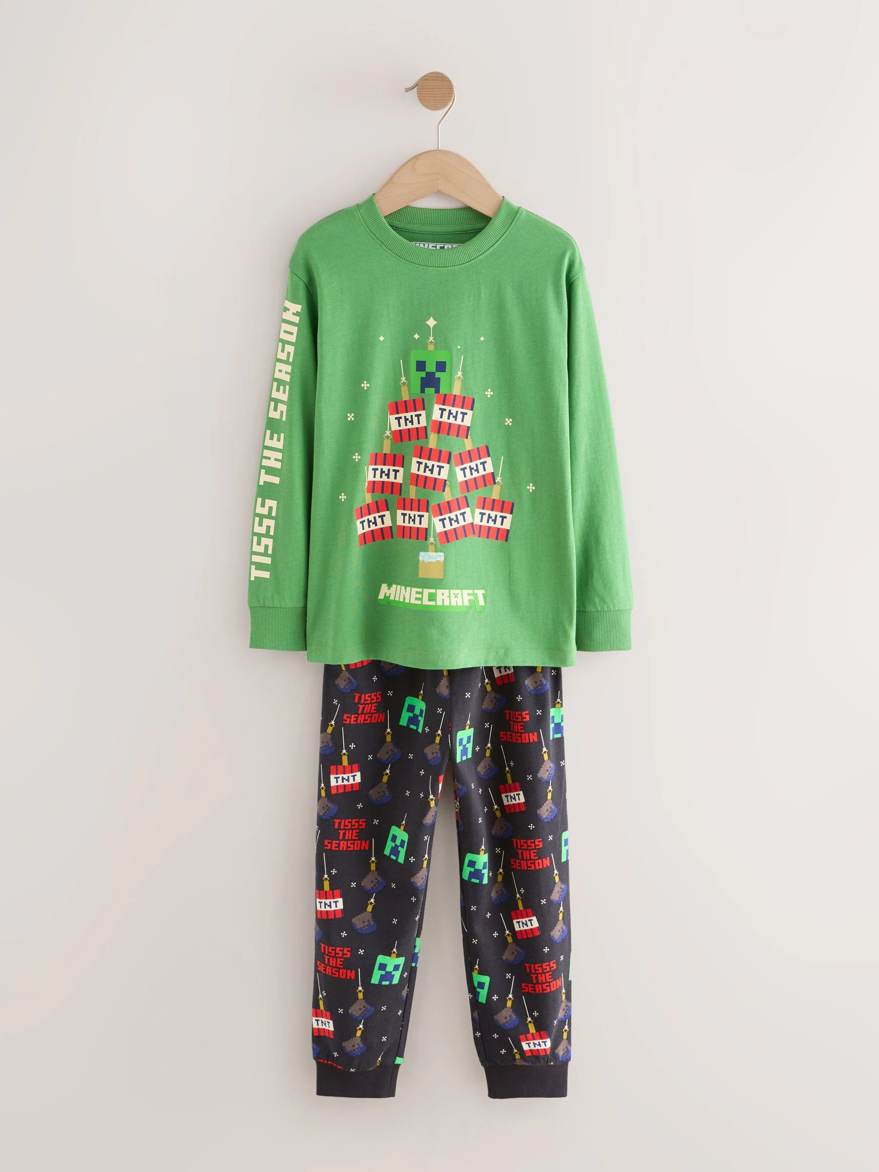 Groen/zwart Minecraft - Enkele Kerstmis-licentiepyjama (5-16jr)