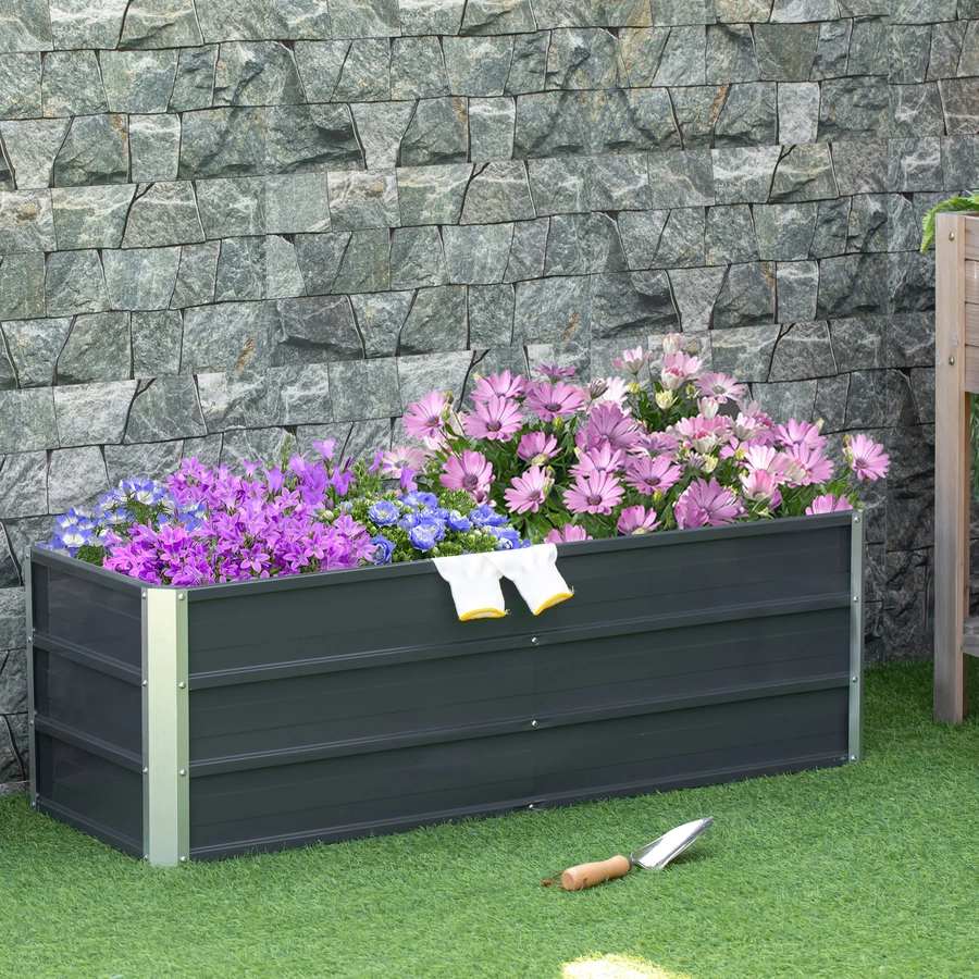 Outsunny Gartenbeet mit Handschuhe kohlegrau