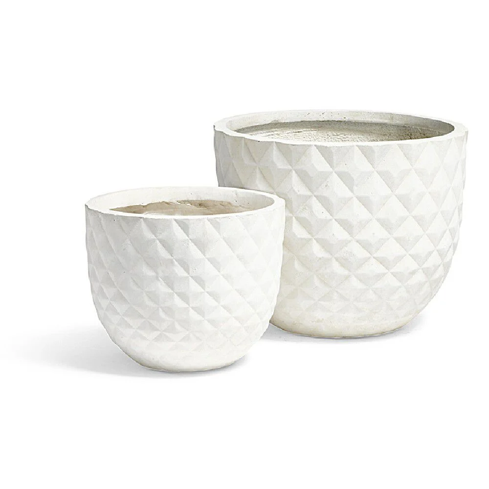 Cache pot en fibre d'argile style diamant ø 24 cm blanc ivoire
