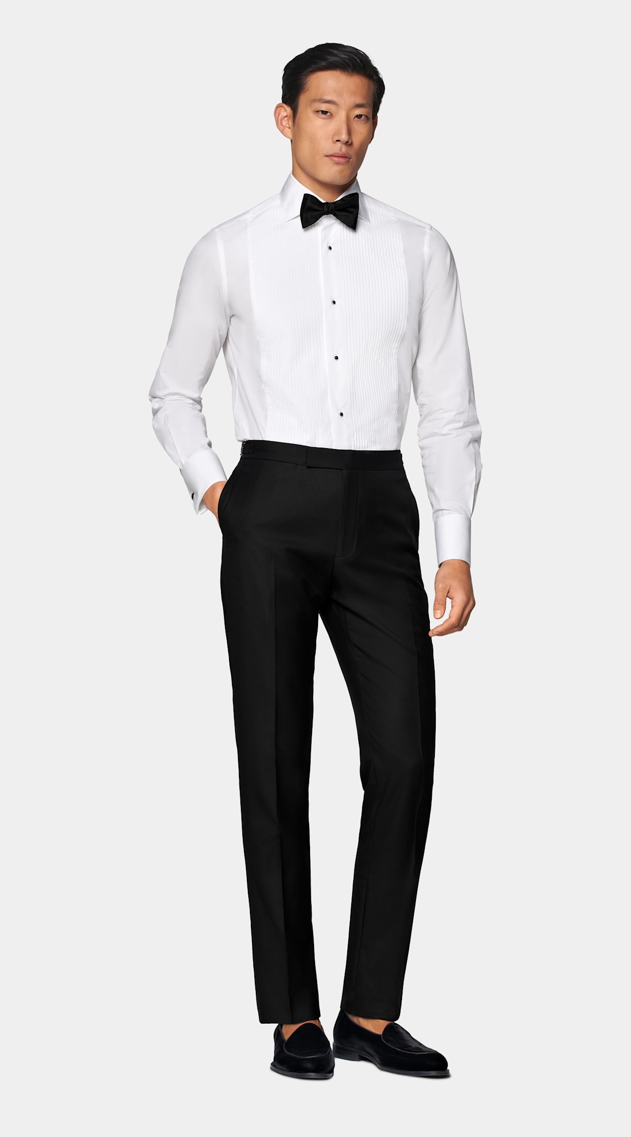 Chemise de smoking plissée coupe ajustée blanche
