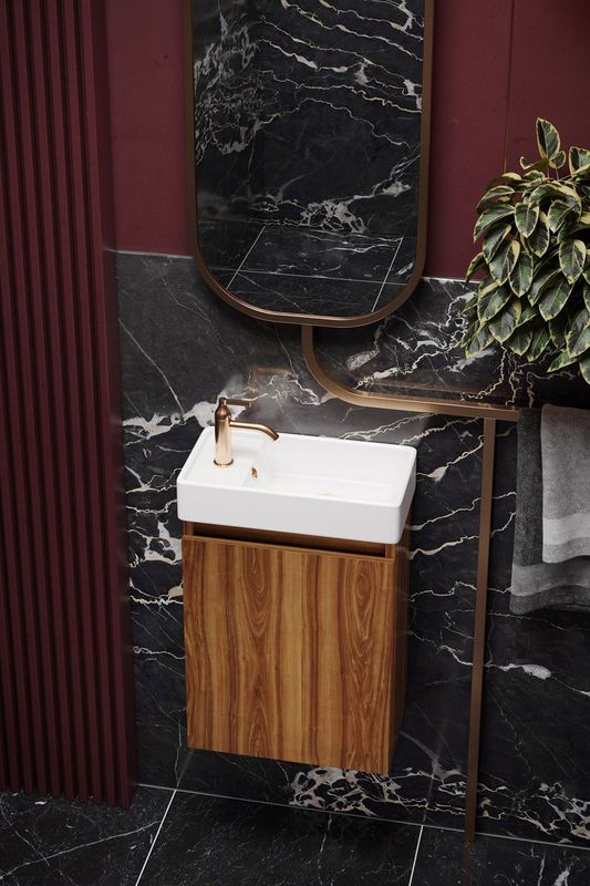 Fontana - Bano - Toiletmeubel - Walnoot - 40x22cm - Met Glans Witte Fontein