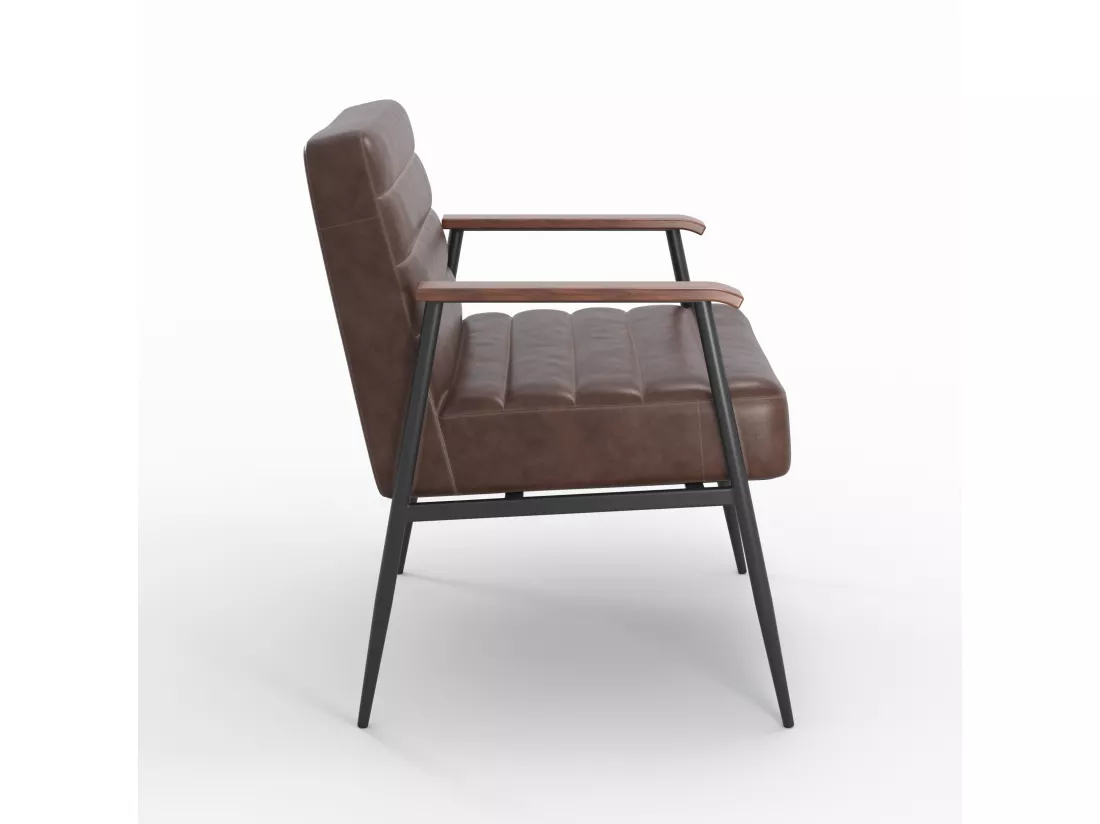 Fauteuil en cuir marron et métal noir - Hugues