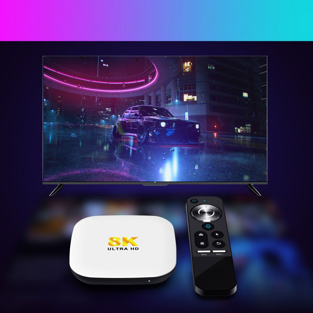 4GB RAM 8K@60fps Android 13.0 Smart TV Box Internet WiFi Streaming (2.4/5GHz) HDMI 64GB ROM Media Player mit Fernbedienung - Weiss