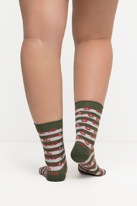 Socken, 3er-Pack, Blümchen, Rollkante