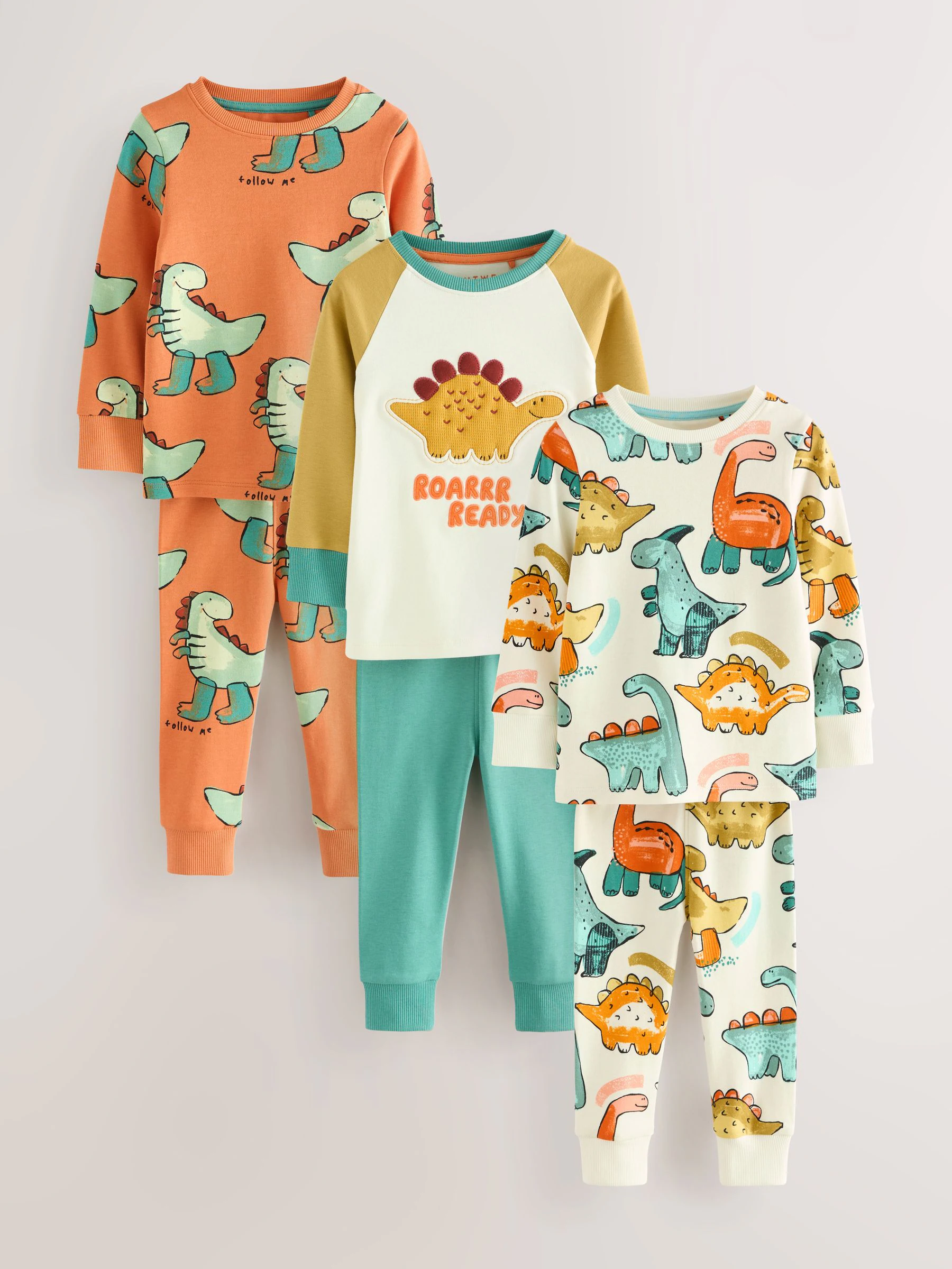 Meerkleurig met dinosaurussen - Verpakking van 3 knusse pyjama's (9 mnd-10 jr)