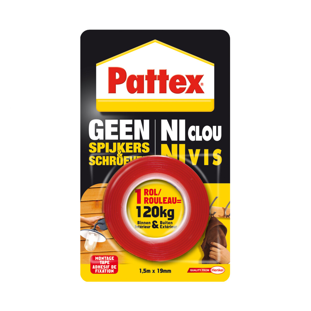 Pattex Geen Spijkers & Schroeven Montage Tape Binnen & Buiten 120 kg1,5 meter