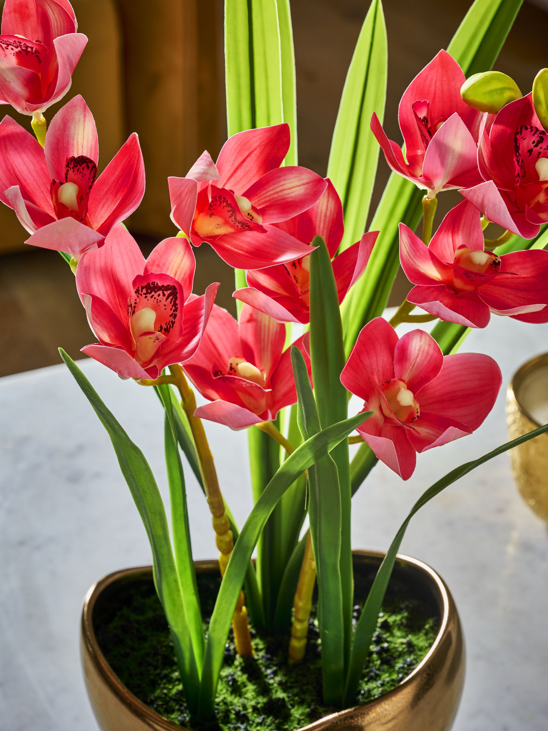 Artificial Orchid In Gold Ceramic Pot