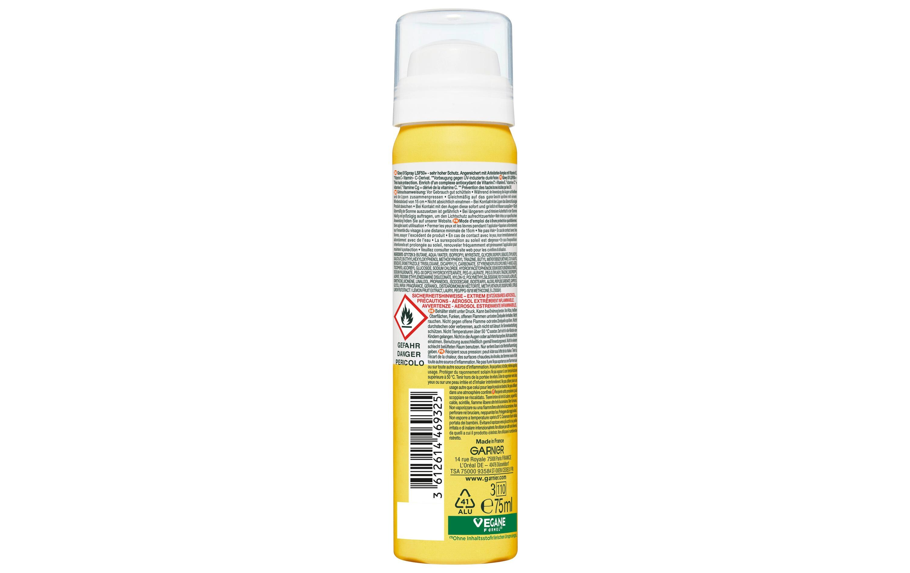 Glowy UV Over Make-up Spray LSF 50+, 75 mlTransparentes Gesichtsspray mit LSF 50+