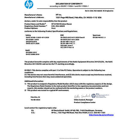 HP Z3700 trådløs mus - sort