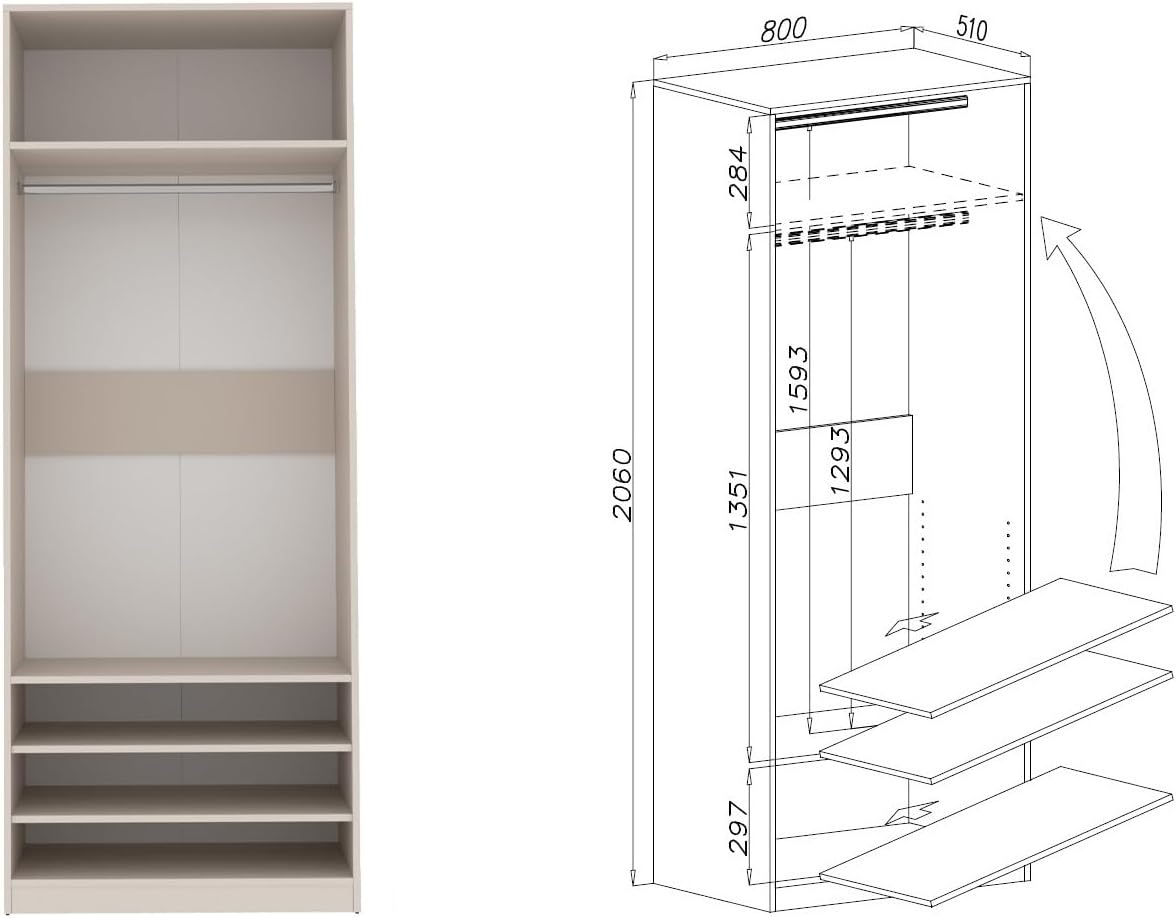 Marmex Garderobenschrank-Set TRES B, großes, breites Schrankset für das Schlafzimmer ohne Türen, Kleiderschrank mit Kleiderstangen, Einlegeböden für Kleidung, Schuhe 320x206x51, graubeige Cashmere