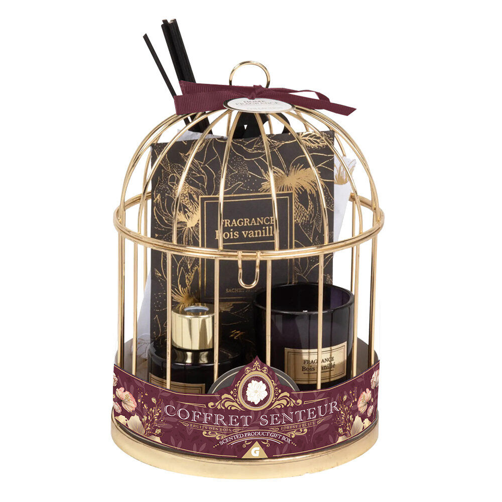 Coffret cage senteur fruits rouges Ø13,5xH20cm