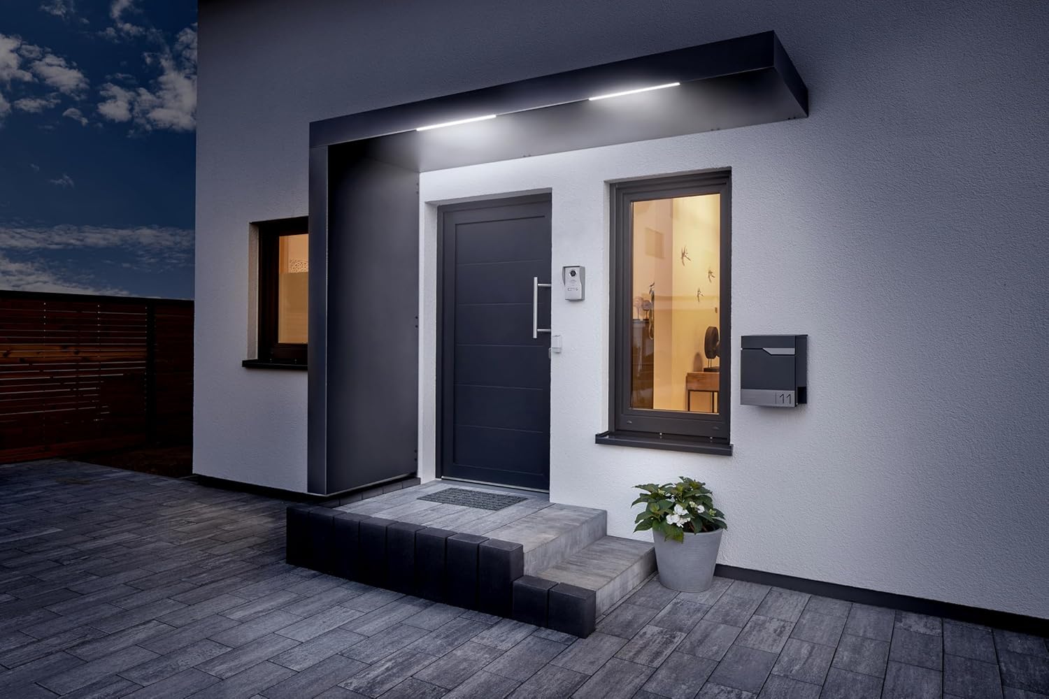Gutta Rechteckvordach BS Plus 250 mit Seitenteil Links - Anthrazit | Maße: 250 x 90 x 15,5 cm und Seite 220 x 90 x 14,5 (BxTxH)