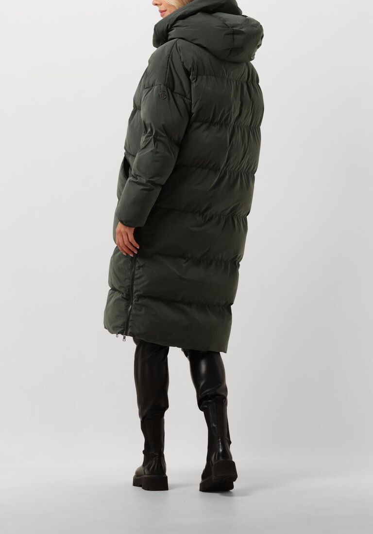 khaki blonde08 gewatteerde jas lang doorgestikte jas