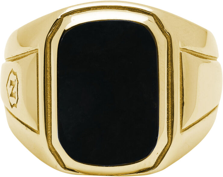 Nialaya Men's Oblong Gold Plated Signet Ring with Onyx Gold