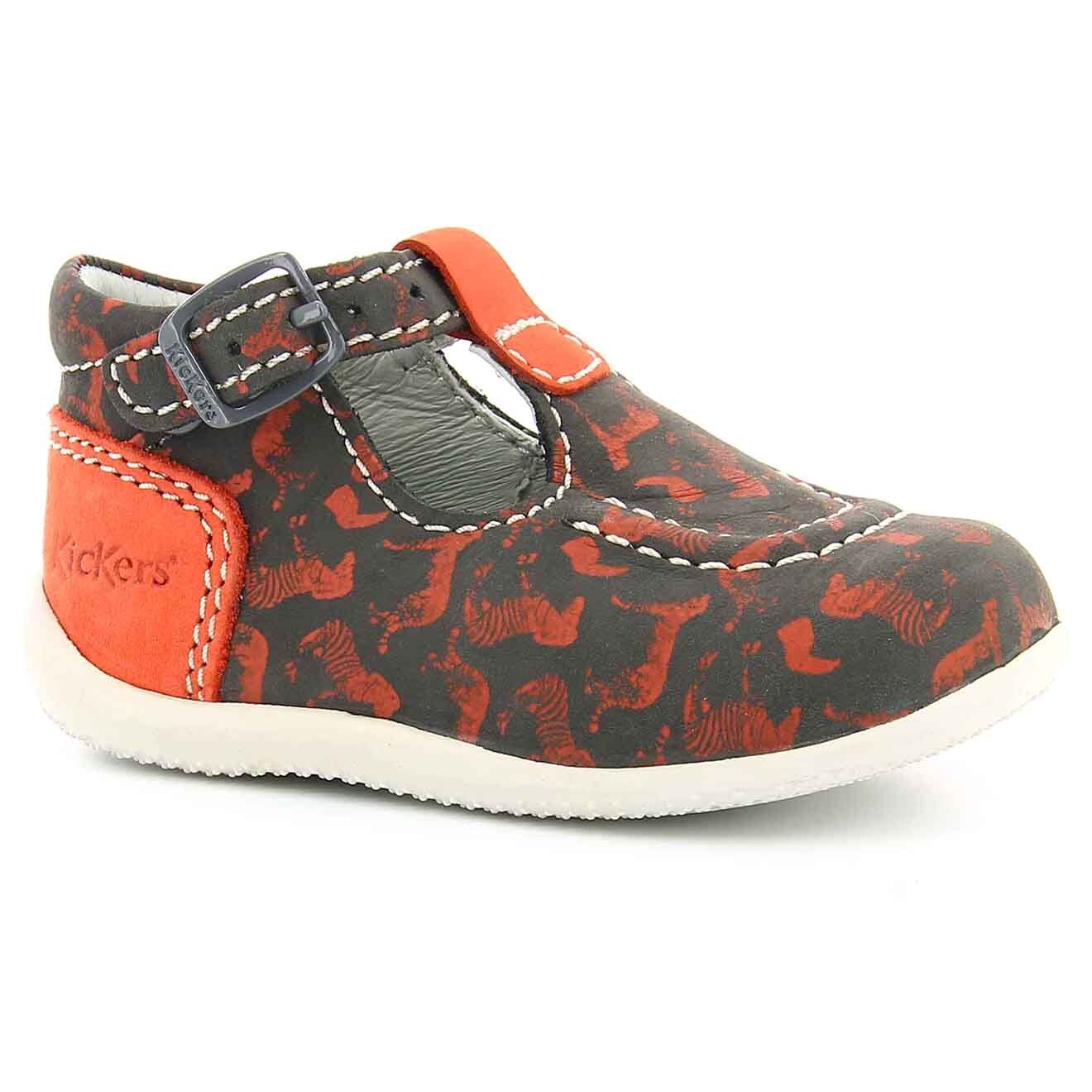 Kickers Salomés Bébé en Velours de cuir gris/orange