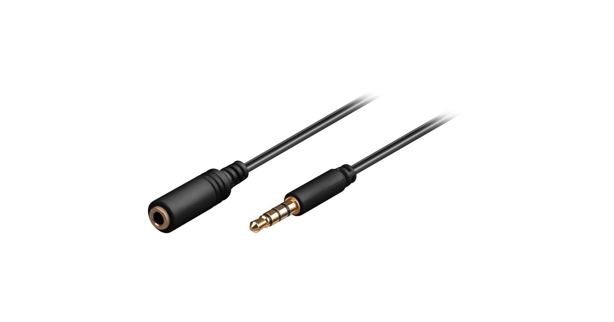 goobayHoofdtelefoon en audio AUX verlengkabel, 4-pin 3.5mm slim  (Zwart, 2 meter)