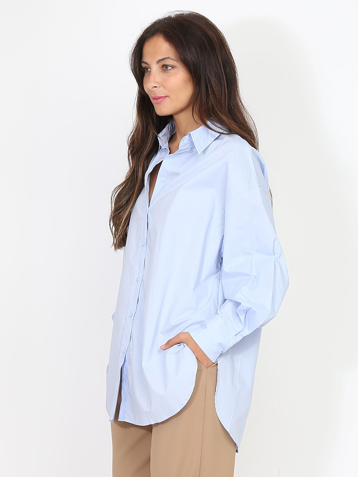 Chemise oversize à fentes- Bleu clair