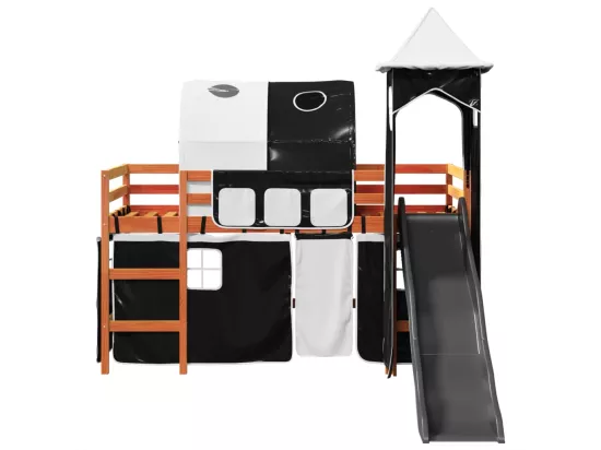 Lit mezzanine enfants avec tour blanc/noir 90x190 cm pin massif