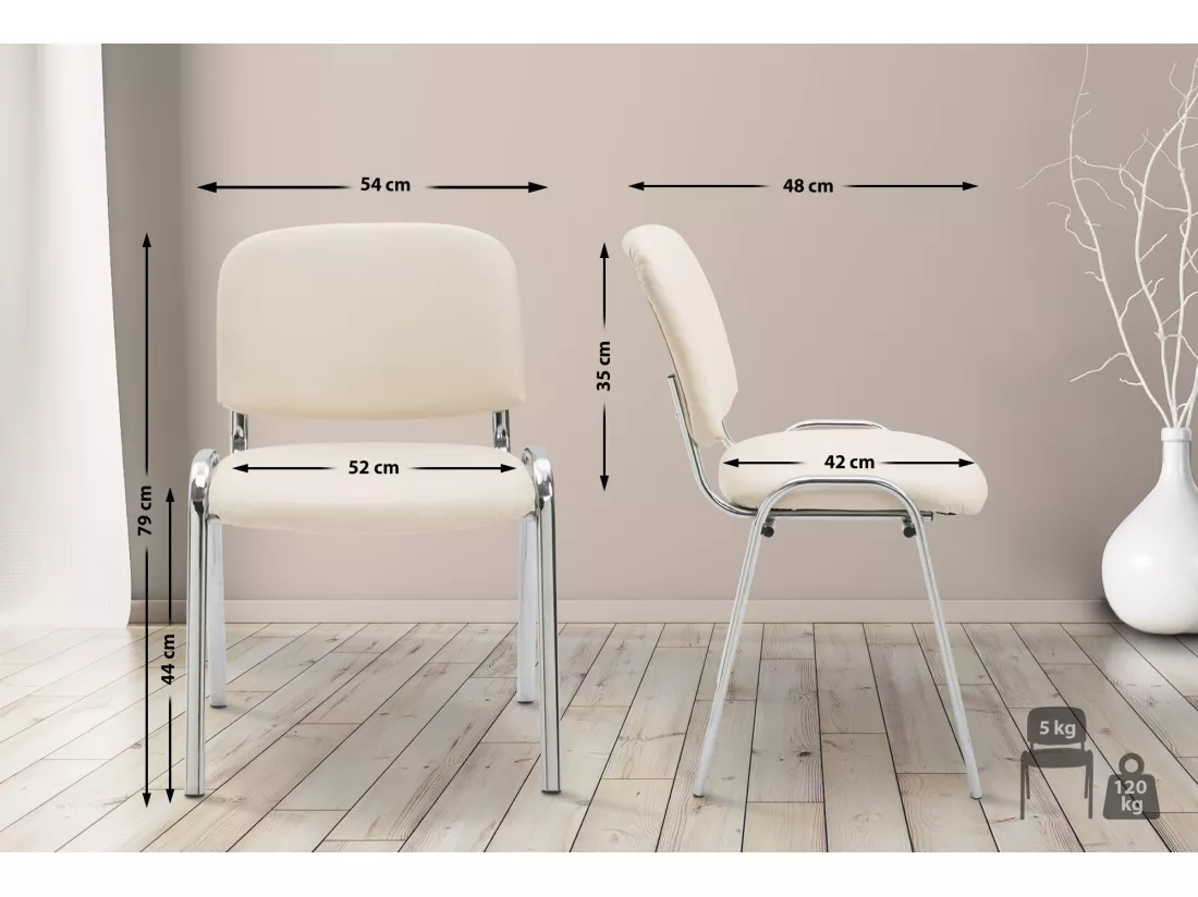 Chaise de salle à manger - Similicuir & Métal chromé - Crème - Ken