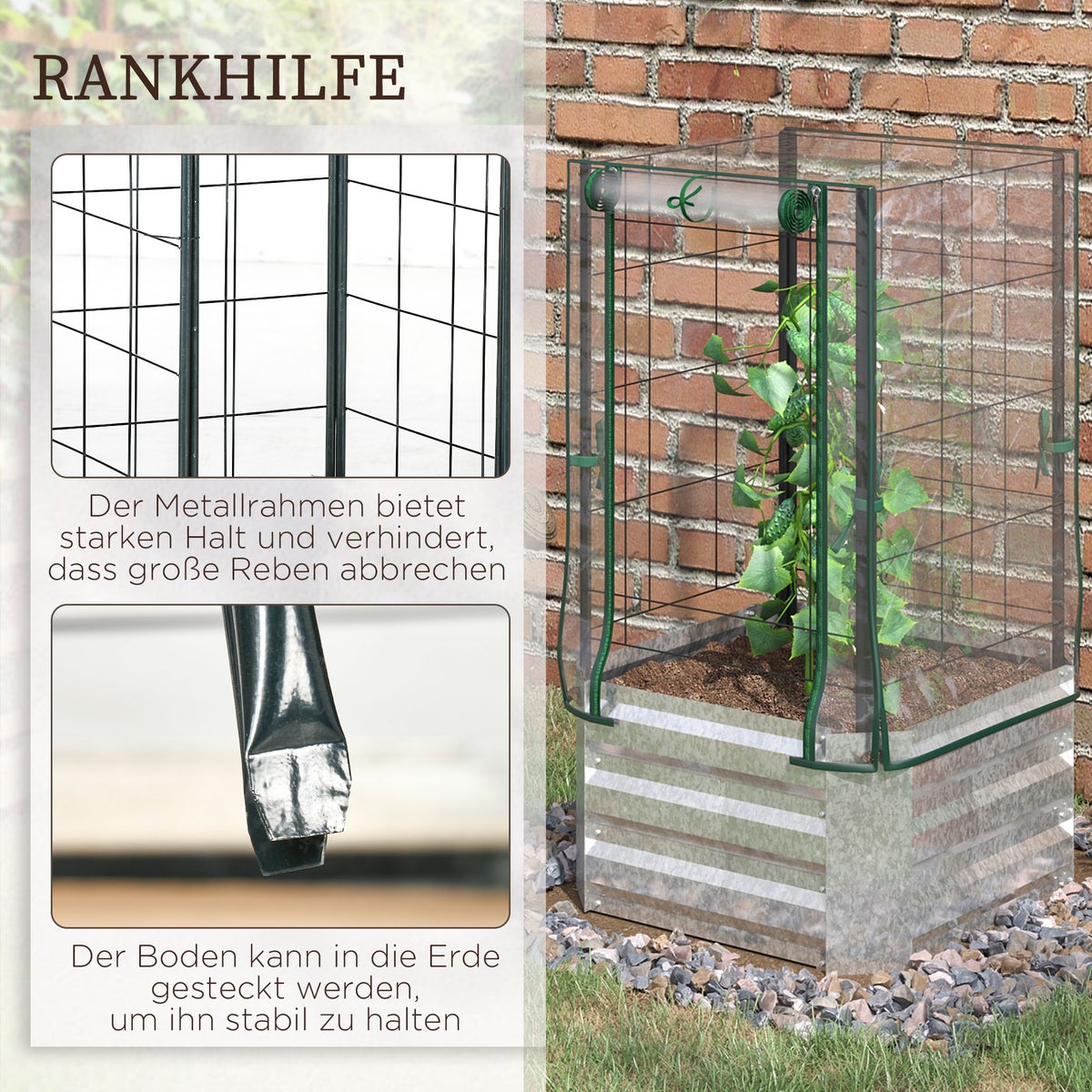 Verhoogd tuinbed Outsunny, 53L x 53B x 90H cm, gegalvaniseerd staal, veelkleurig