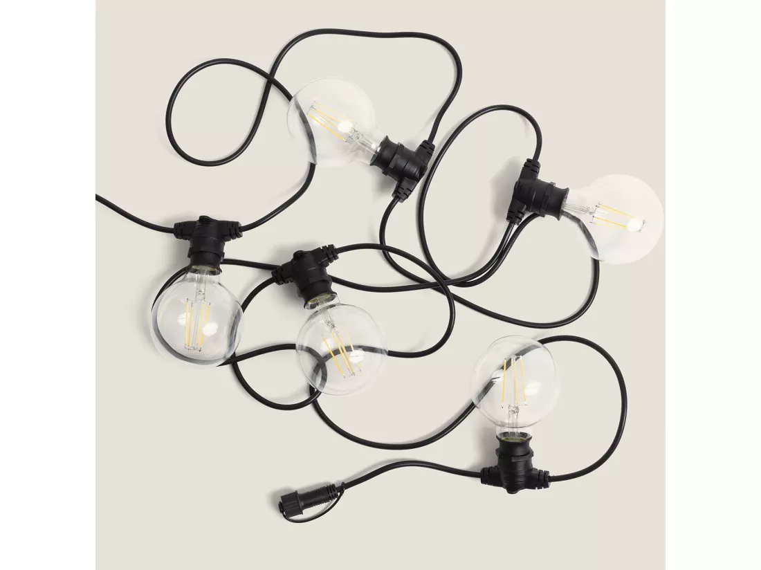 Kit Guirlande Lumineuse Extérieure IP44 5m Noire + 5 Ampoules Filament LED B22 6W G95 4000K Blanc neutre