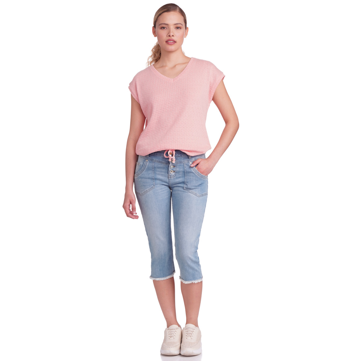 Damen Capri-Jeans in Denim-Optik hellblau