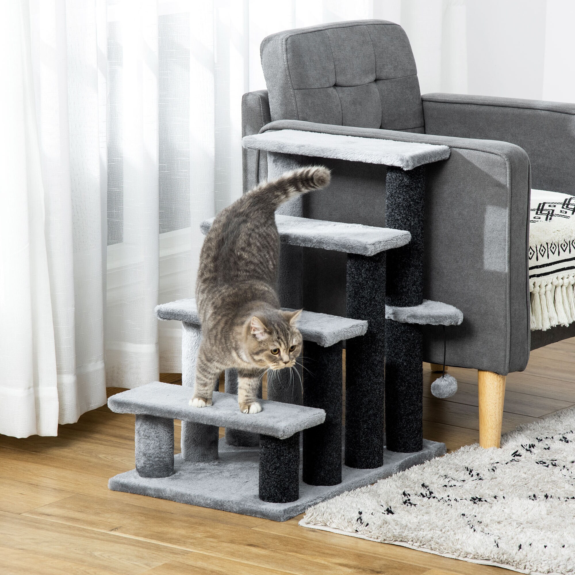 PawHut Haustiertreppe mit Stufen grau 60L x 40B x 64H cm