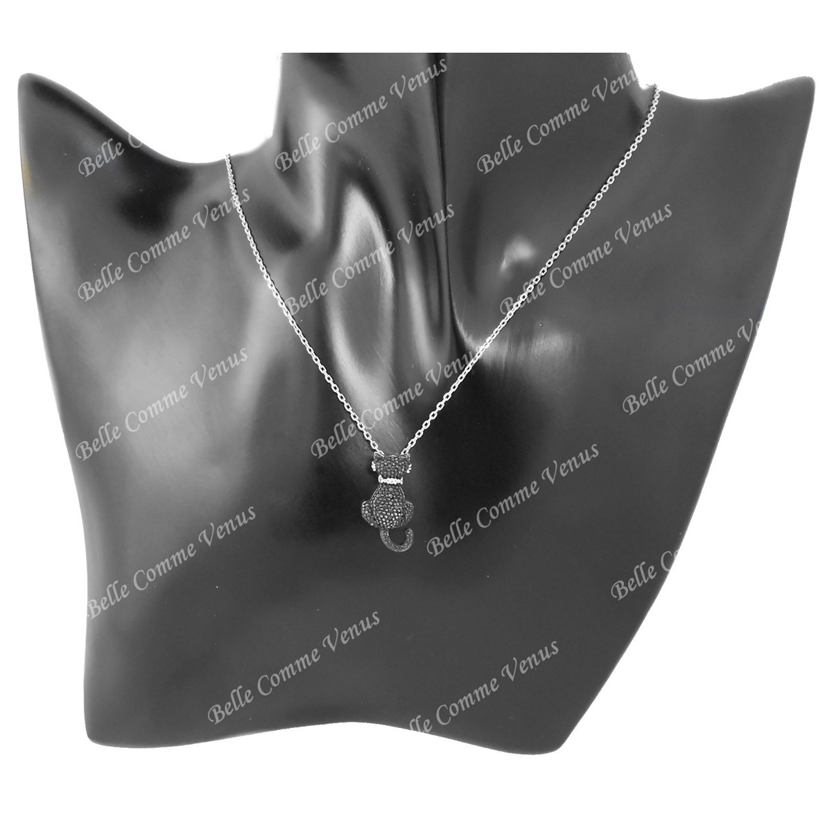 Collier chat serti d'oxyde de zirconium noirs Argent 925 Rhodié