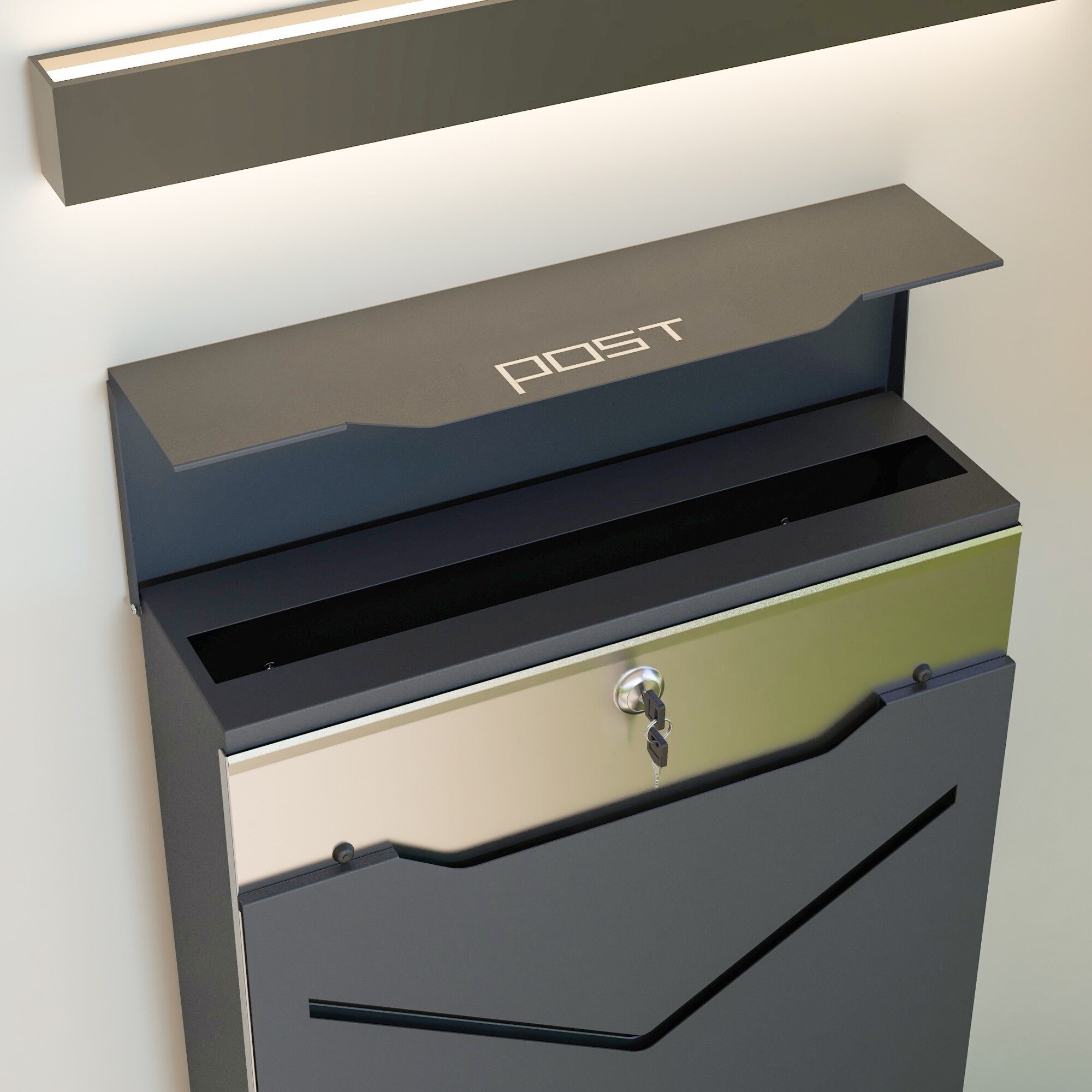 HOMCOM Briefkasten mit Sichtfenster und Wandbefestigung grau 37L x 10,5B x 37H cm