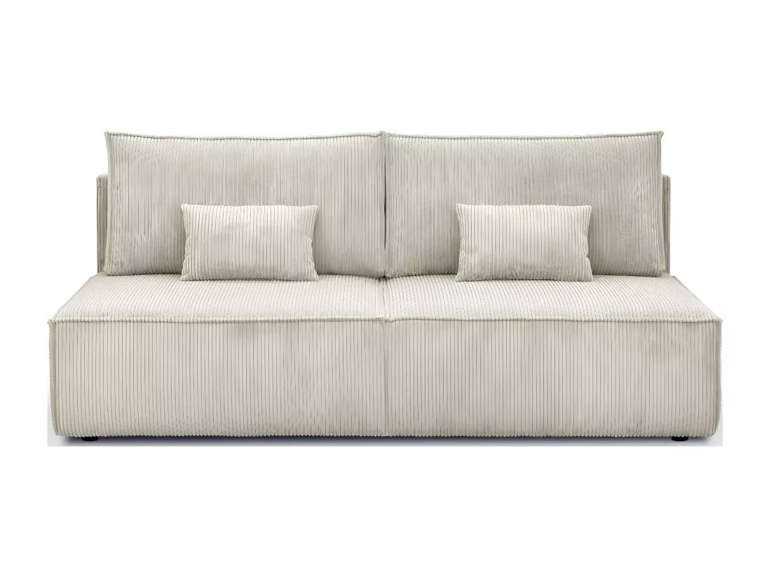 Canapé convertible 3 places avec coffre de rangement en velours côtelé beige - Milla