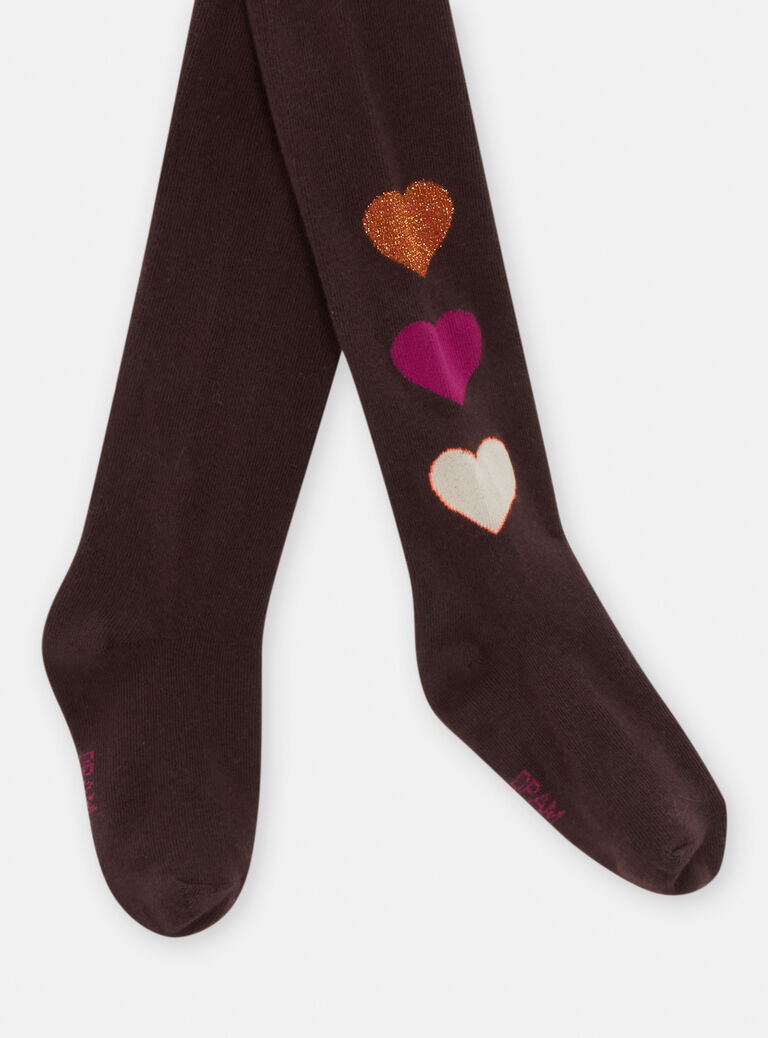 Collant brun foncé à motif coeur pour fille