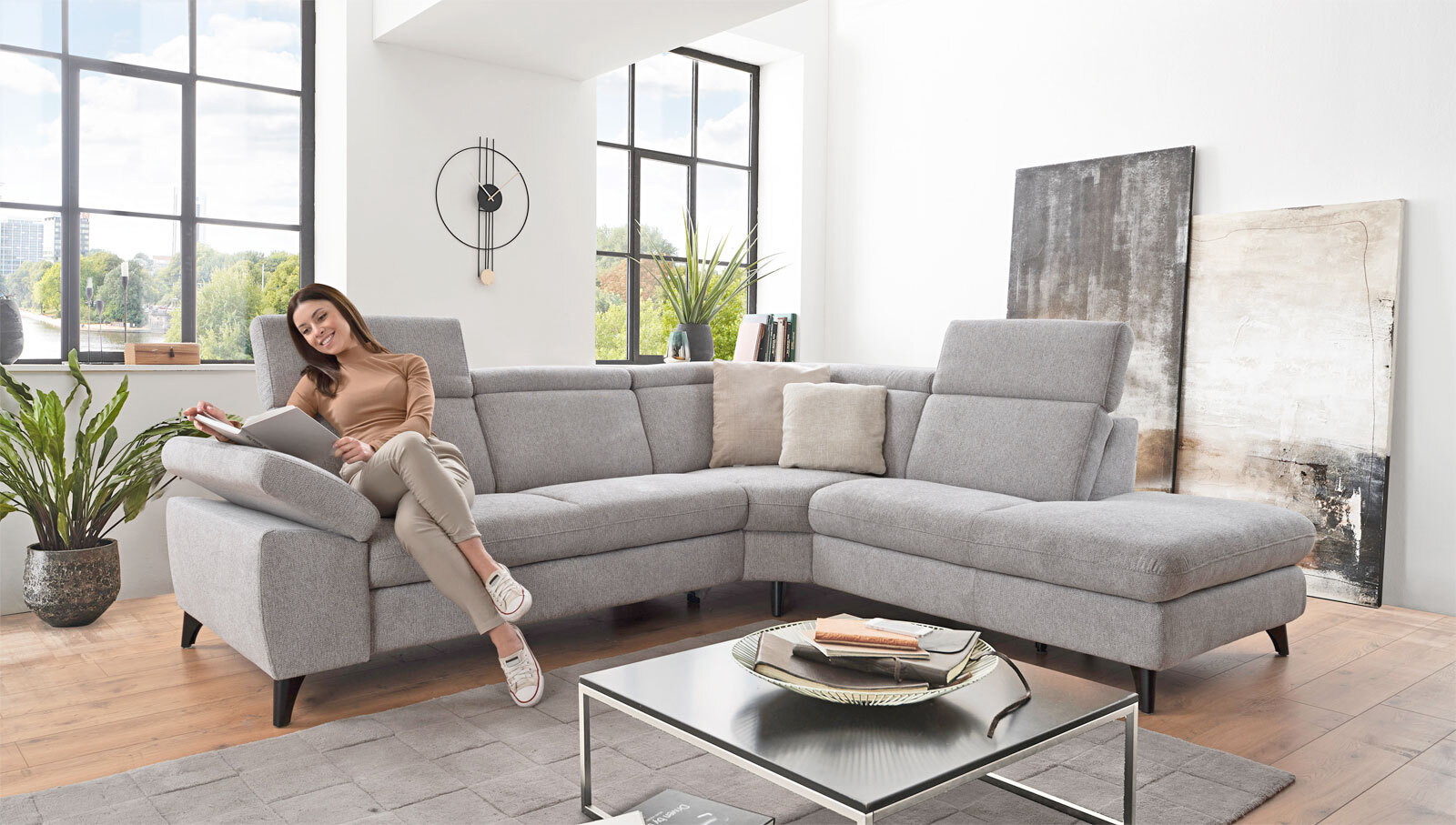 Ecksofa Tonga Stoffbezug Silber