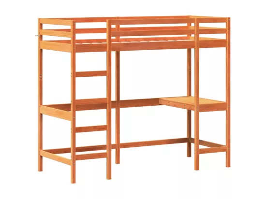 Lit superposé avec bureau cire marron 75x190 cm bois pin massif