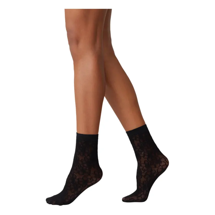 Swedish Stockings Chaussettes Fleurs Maja | Noir