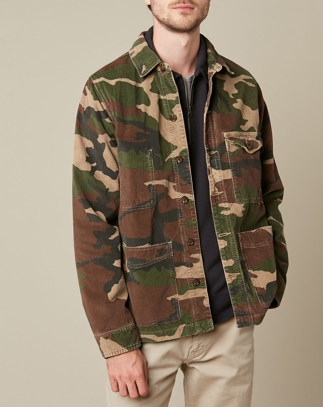 Hartford Veste en Velours côtelé Sherpa camo print marron/kaki/beige