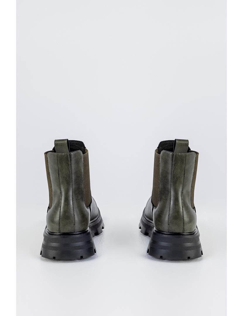 Khaki Green Leather Chelsea Boots